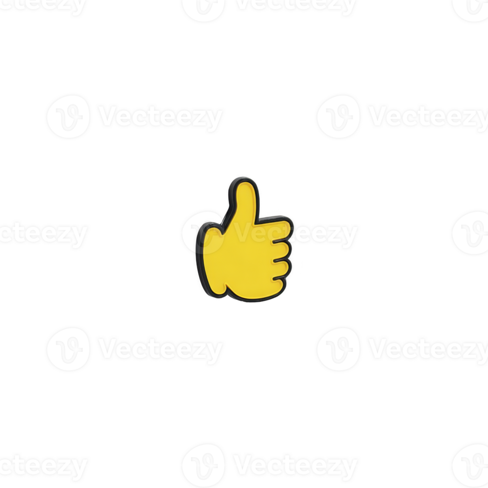Yellow thumbs up emoji is centered on plain transparency background, symbolizing approval or positivity. simple design and bright color make it stand out effectively png