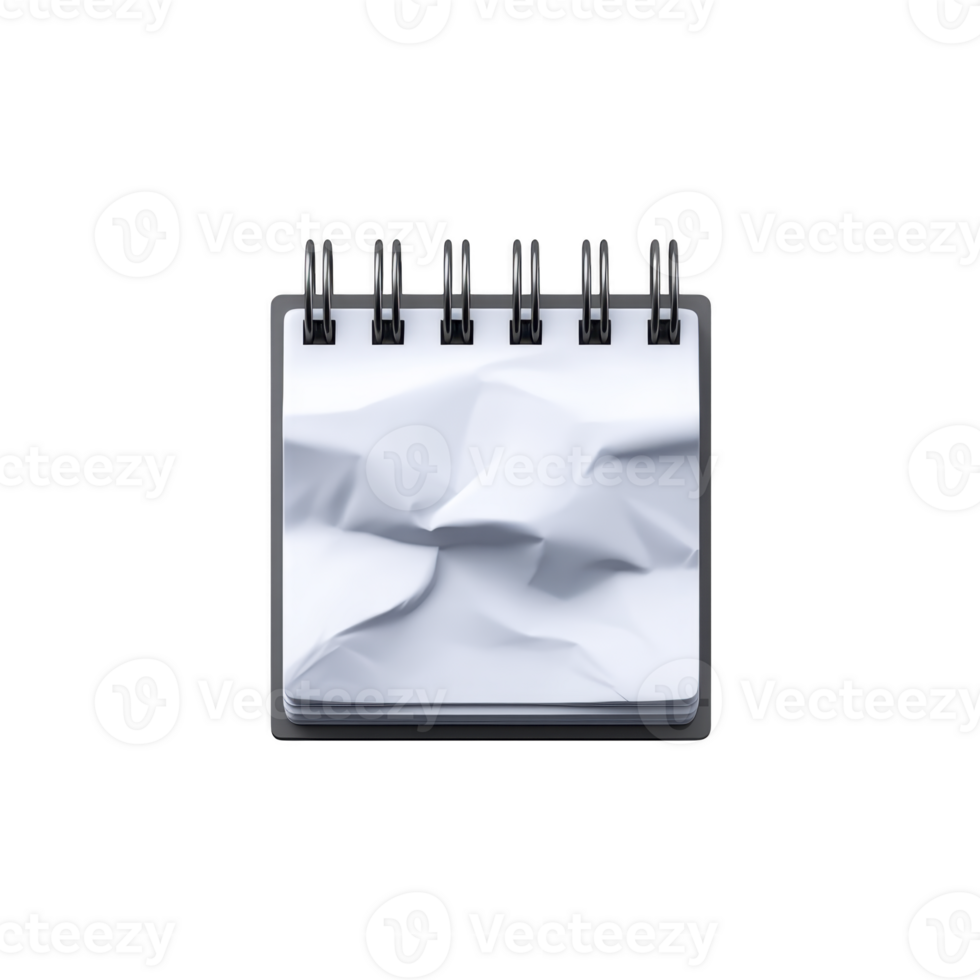 Small spiral bound notepad with crumpled white pages, evoking sense of creativity and spontaneity. notepad is isolated on transparency background, highlighting its simplicity png