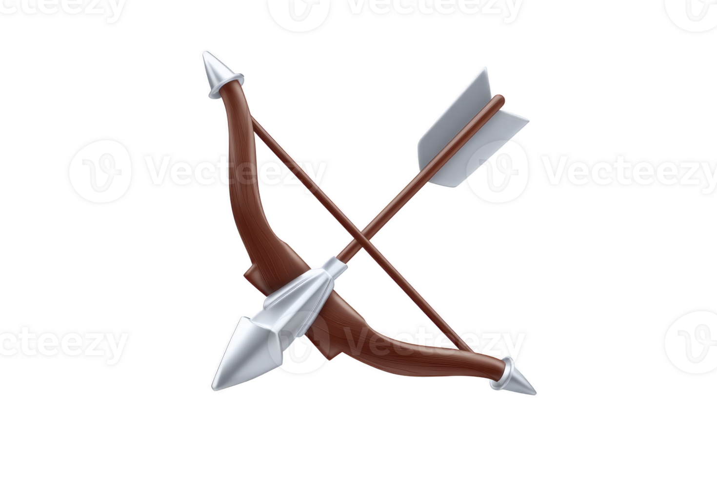 Wooden bow and arrow with metallic tips are crossed, symbolizing precision and strength. design is sleek and modern, with focus on contrasting materials png