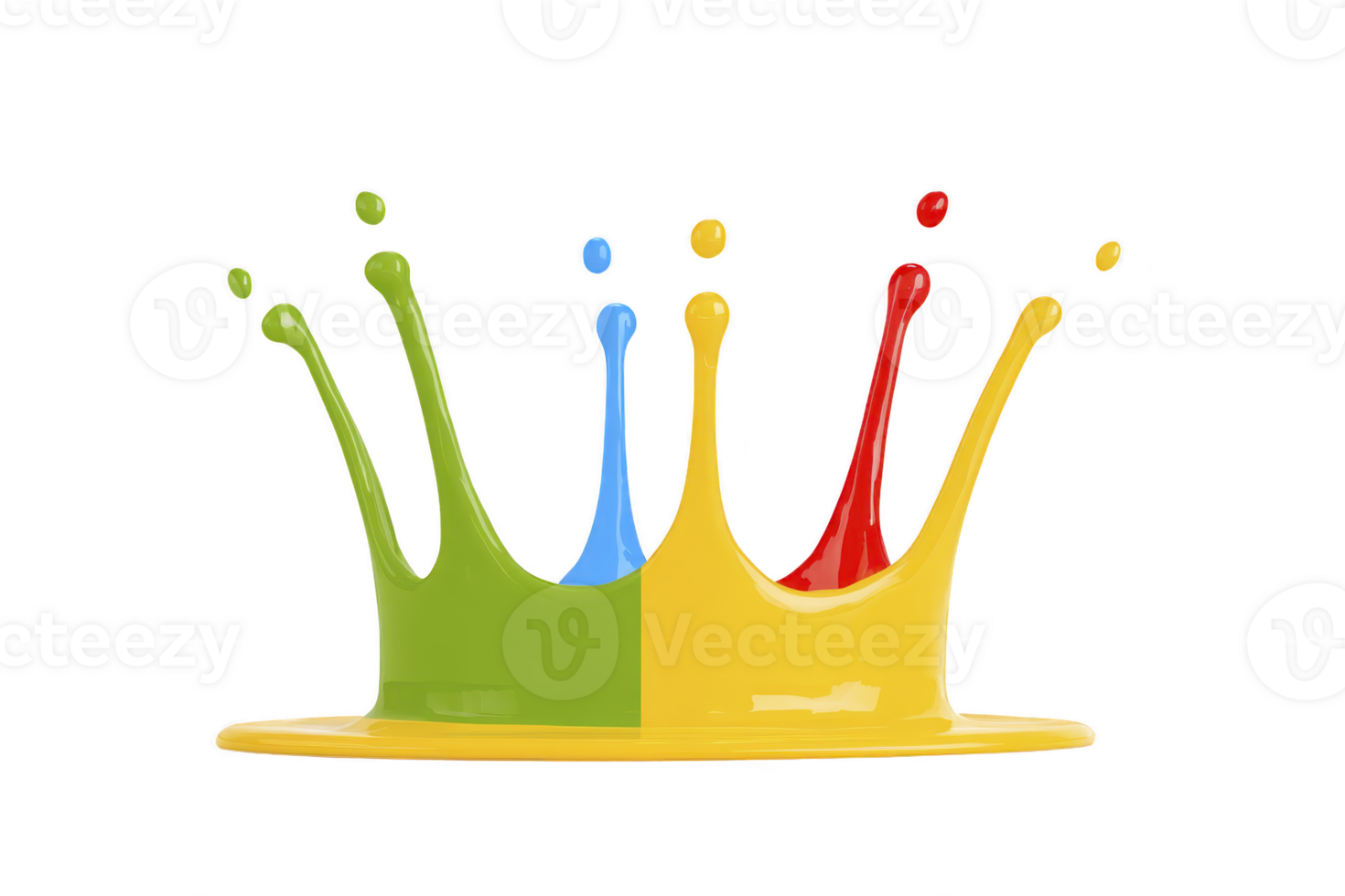 Vibrant splash of paint forms crown shape, featuring green, blue, red, and yellow colors. dynamic design creates playful and artistic impression png