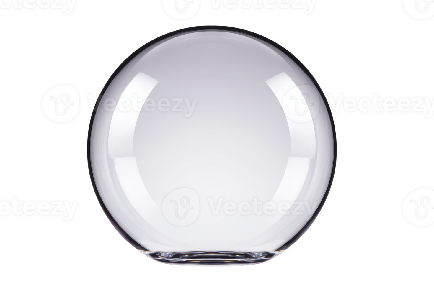 Clear glass sphere with reflective surface, isolated on transparency background, showcasing its smooth and transparent qualities. sphere simplicity and elegance are highlighted png