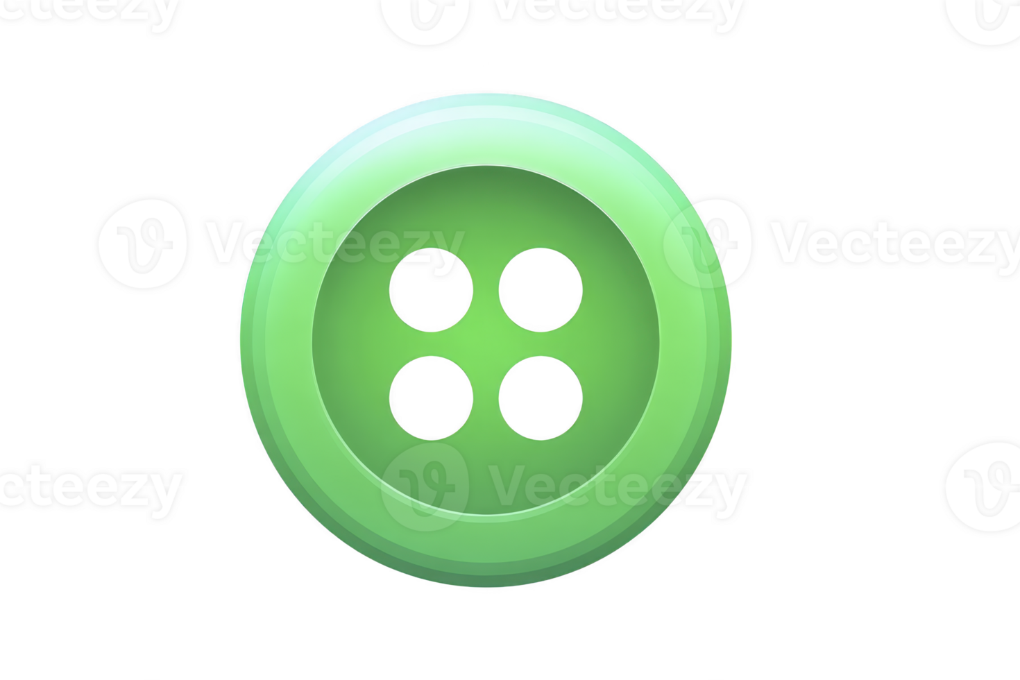 Shiny green button with four holes, commonly used for sewing, is displayed against plain background. button smooth surface and vibrant color make it visually appealing png