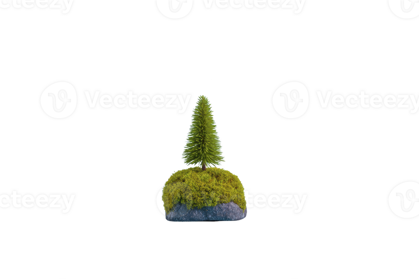 Small, vibrant green tree stands on moss covered rock, creating serene and natural scene. contrast between lush moss and tree adds touch of tranquility and simplicity png