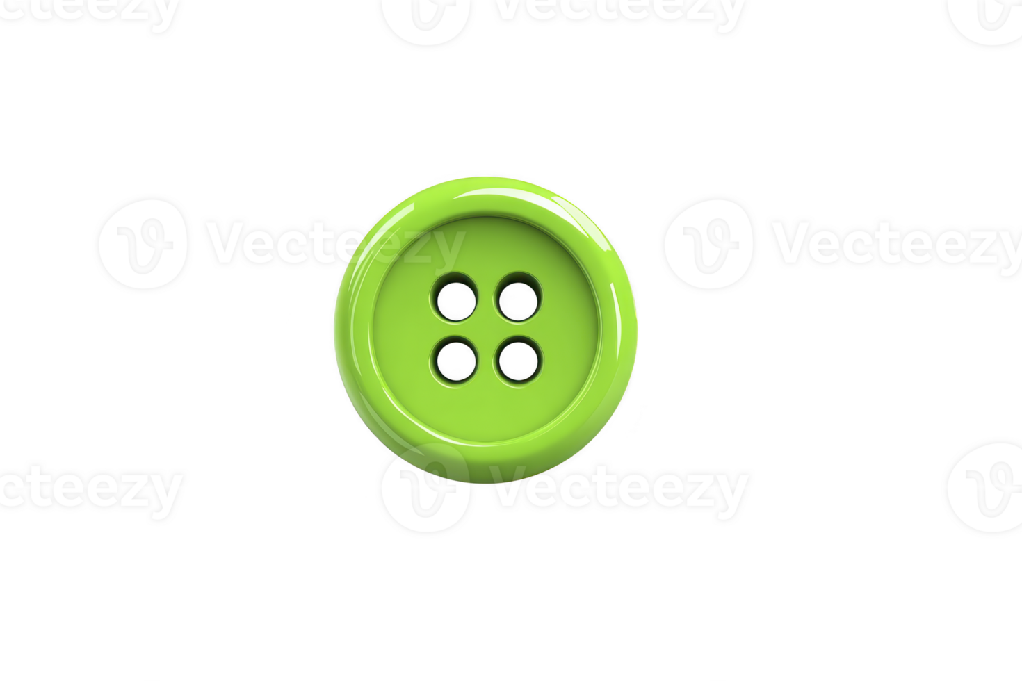 Shiny green button with four holes is centered on transparency background, showcasing its glossy finish and circular shape. button vibrant color and simple design make it stand out png