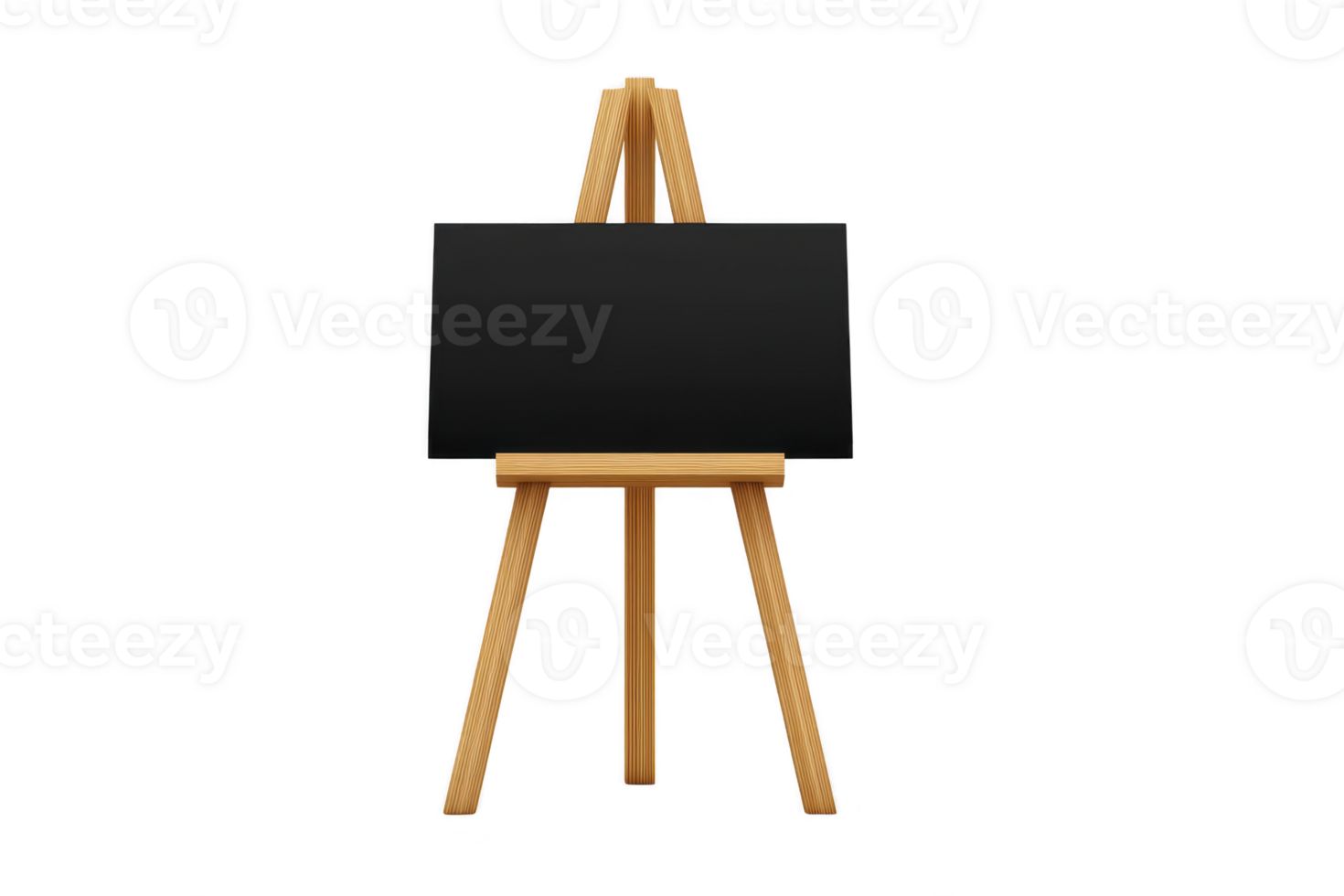 Wooden easel stands with blank black canvas, ready for artistic expression. simple design and neutral colors make it ideal for various creative projects or presentations png