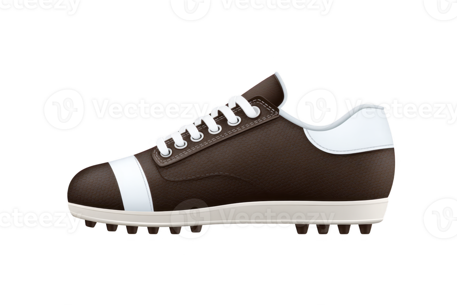 Brown and white soccer cleat with textured surface and laces, featuring studded sole for grip on field. design is sleek and functional, ideal for sports png