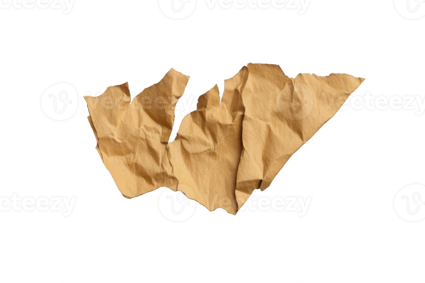 Crumpled piece of brown paper isolated on transparency background, showcasing texture and irregular shape. paper appears worn and used, adding rustic and organic feel png