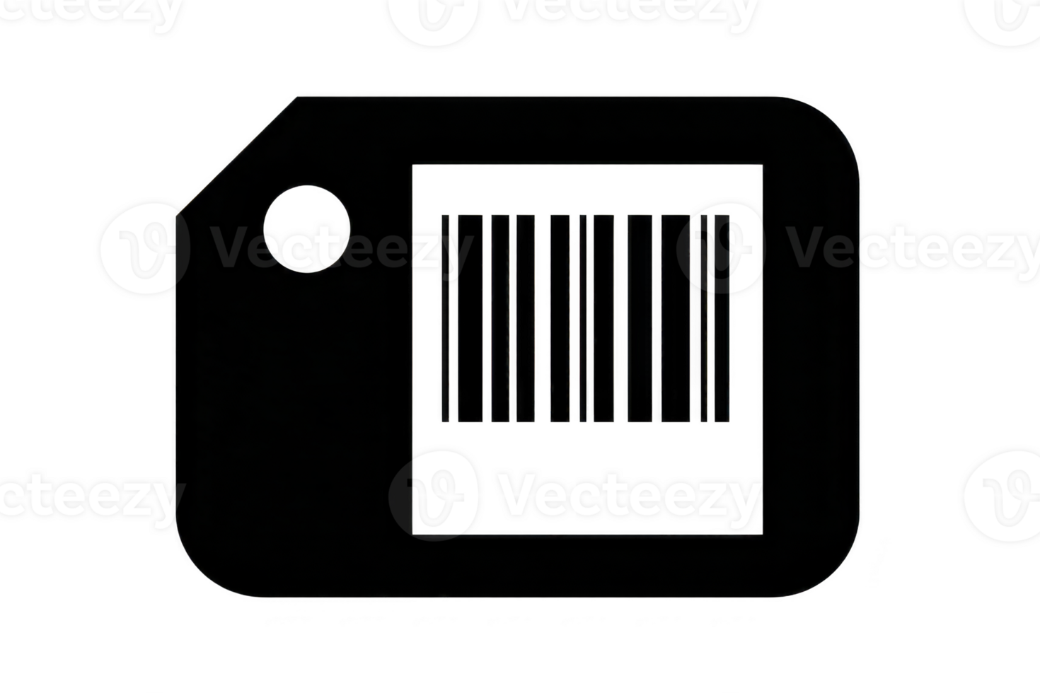 Black and white barcode icon is displayed on tag, symbolizing digital scanning and inventory management. minimalist design emphasizes technology and commerce png