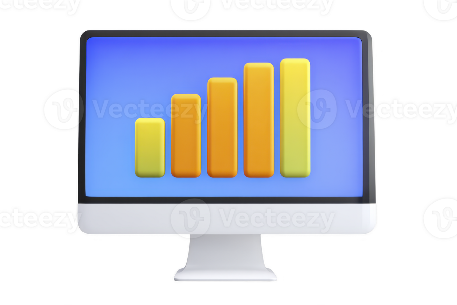 Computer monitor displays colorful bar graph with increasing bars, symbolizing growth and progress. background is gradient of blue, enhancing vibrant colors of graph png