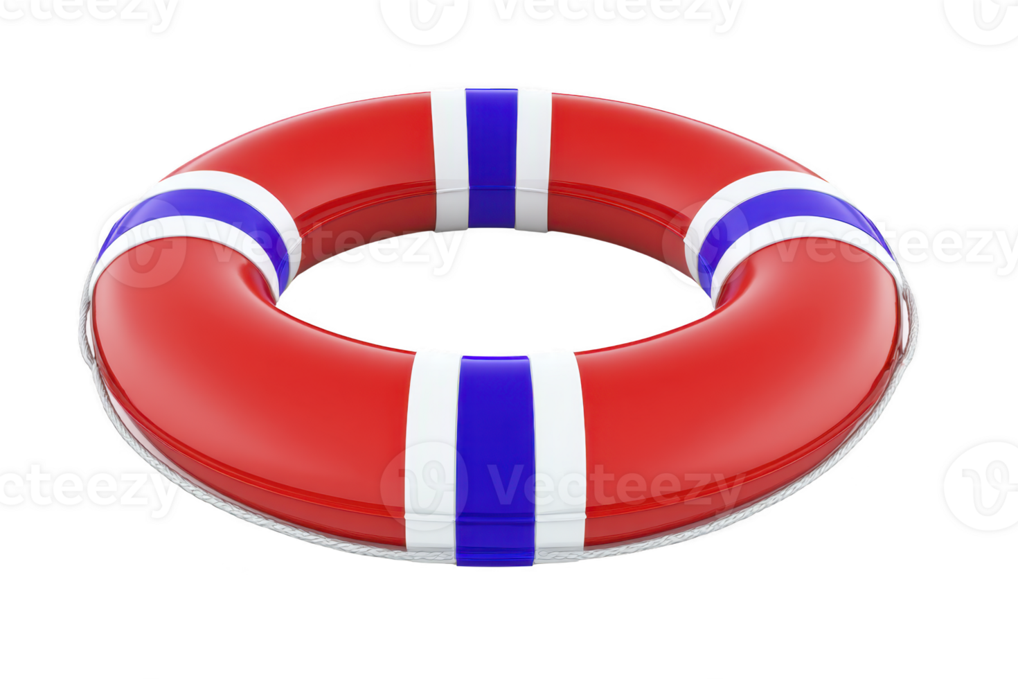 Red lifebuoy with blue and white stripes is depicted, symbolizing safety and rescue at sea. vibrant colors and circular design make it recognizable safety device png