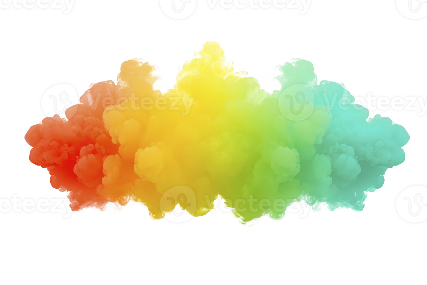 Vibrant cloud of colorful smoke blends seamlessly from red to orange, yellow, green, and blue, creating stunning gradient effect. abstract design evokes sense of creativity and energy png