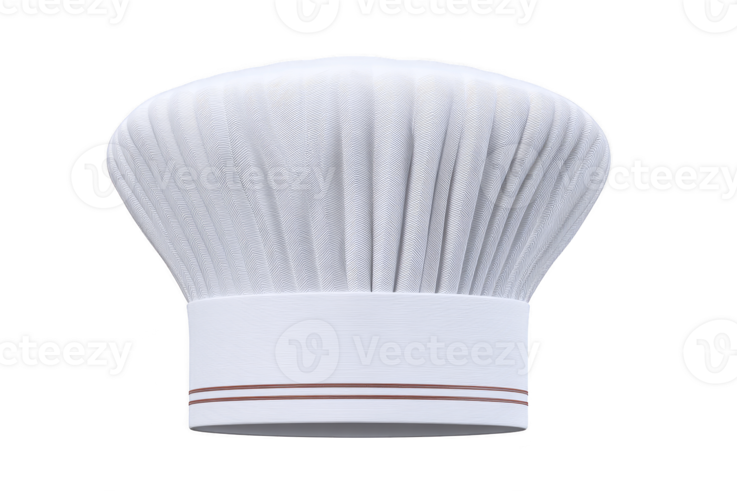 White chef hat with pleated design and brown stripe at base, symbolizing culinary expertise and professionalism. hat is isolated on transparency background png