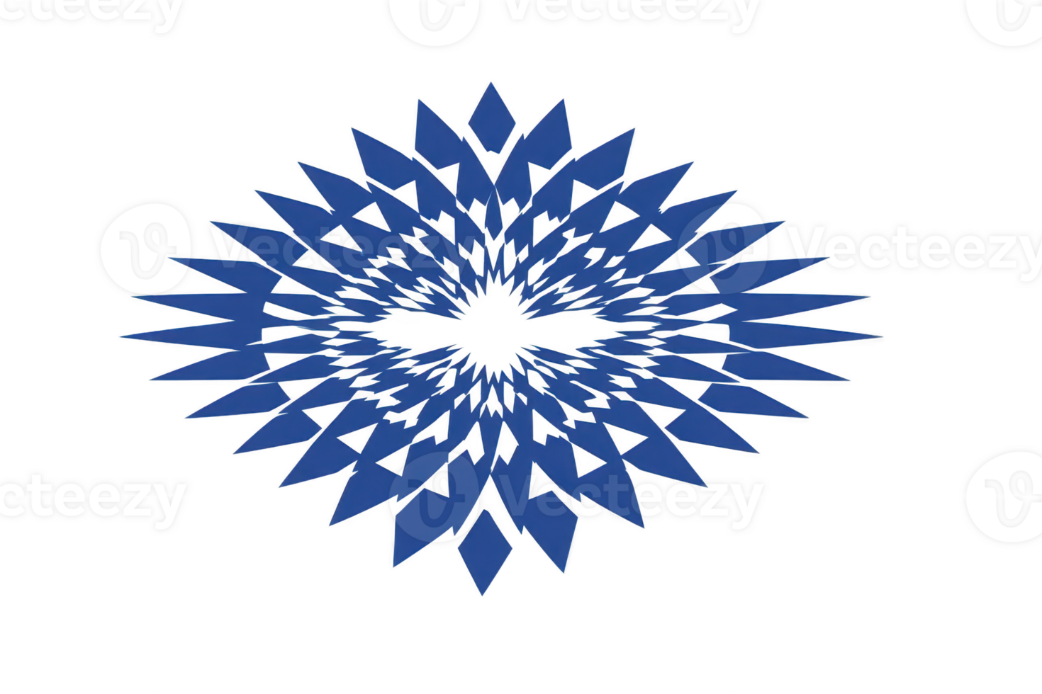 Symmetrical blue geometric pattern with starburst design creates dynamic visual effect. intricate arrangement of shapes forms captivating and balanced composition png