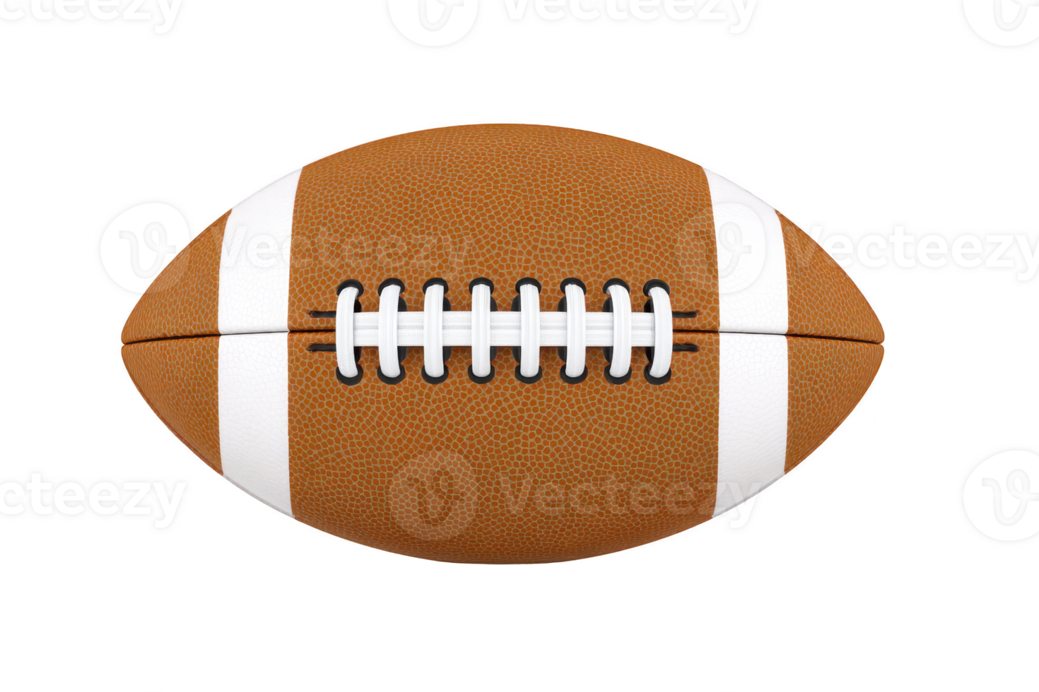Brown American football with white laces and stripes is isolated on transparency background, showcasing its textured surface and classic design png