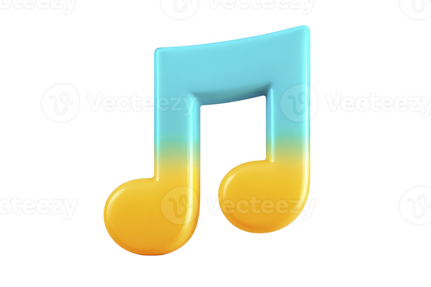 Colorful 3D music note icon with gradient from blue to yellow, symbolizing creativity and sound. glossy finish adds modern touch, perfect for digital media themes png
