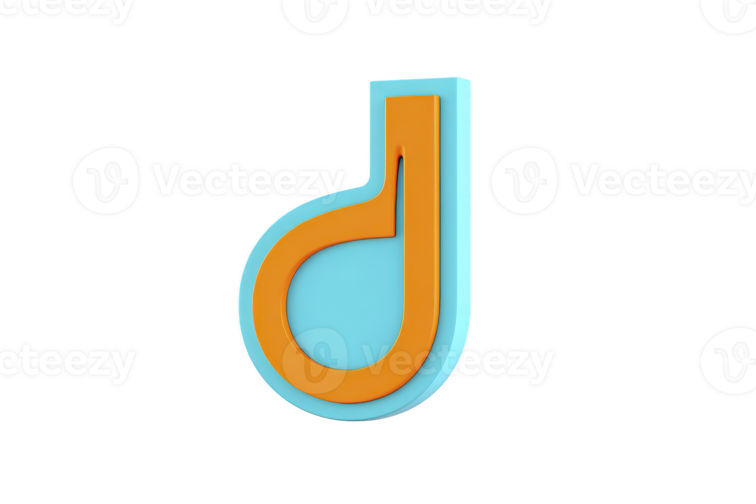 3D abstract design features stylized lowercase letter d with vibrant orange outline and light blue interior, creating modern and playful visual effect png
