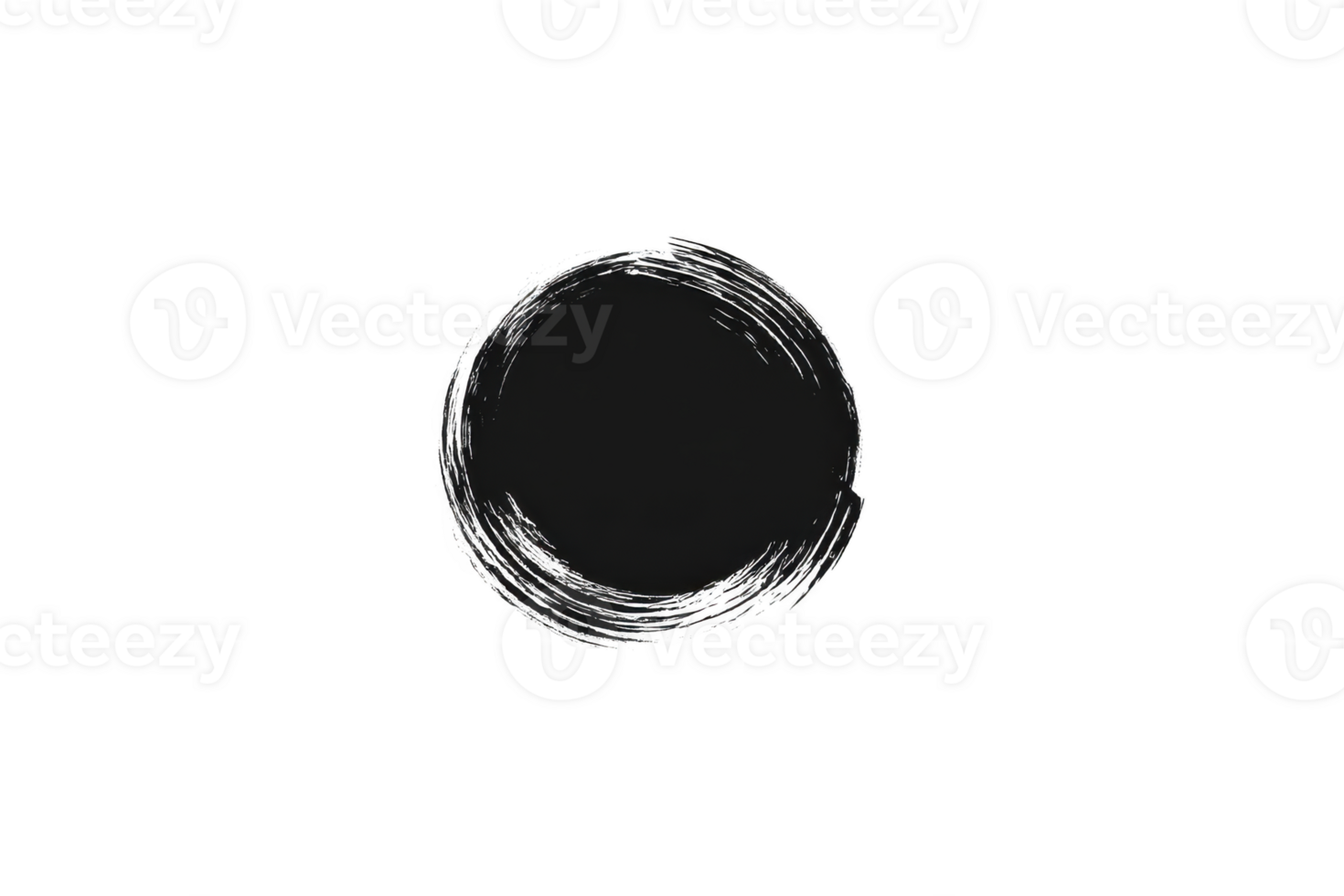 Hand drawn, textured black circle on transparent background, resembling rough brushstroke or sketch, is centered in image. circle uneven edges give it artistic and organic feel png