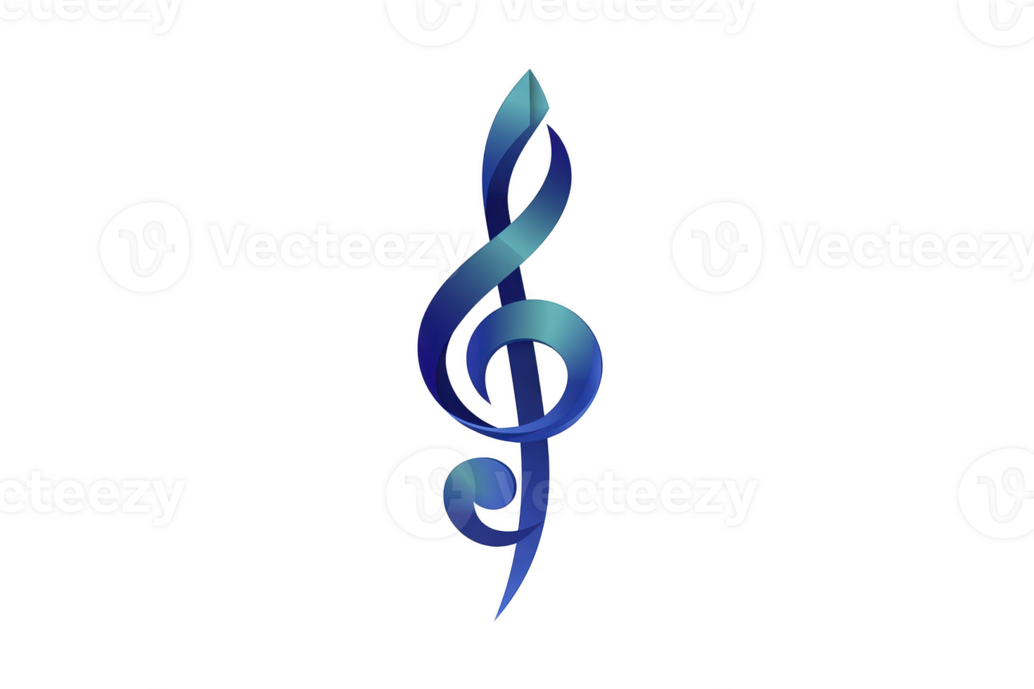 Blue treble clef symbol with gradient effect stands out against transparency background, representing music and creativity. design is sleek and modern, evoking sense of harmony png