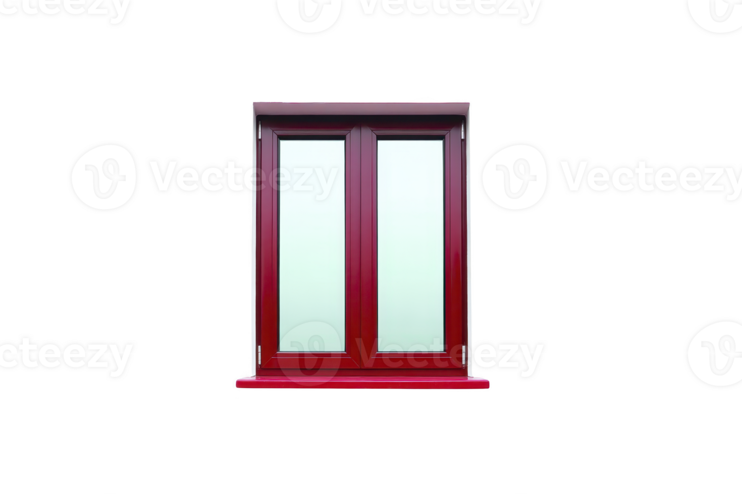 Red framed window with frosted glass panels stands isolated on transparency background, showcasing modern and sleek design. vibrant color adds bold touch to minimalist style png