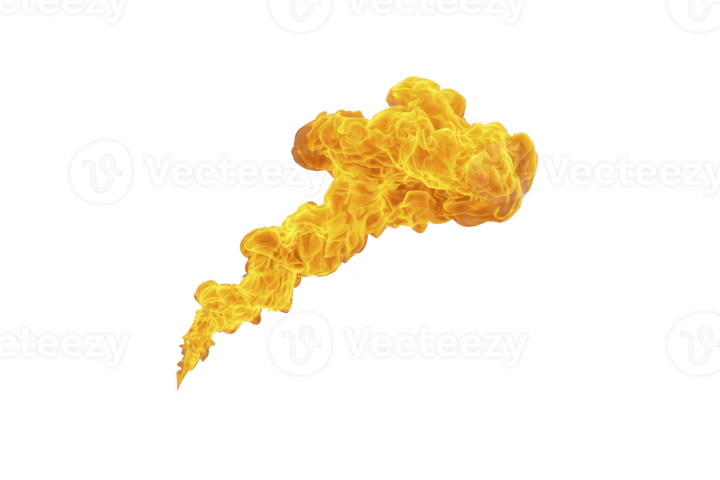 Vibrant, swirling cloud of orange and yellow smoke against transparent background, resembling dynamic flame or explosion. fiery colors create sense of energy and movement png