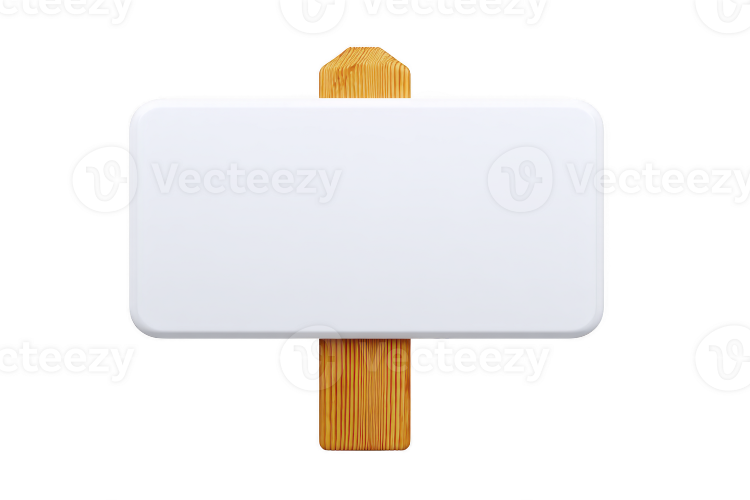 Blank white rectangular sign with rounded corners is mounted on wooden post, isolated on transparency background. simple design allows for customization or messaging png