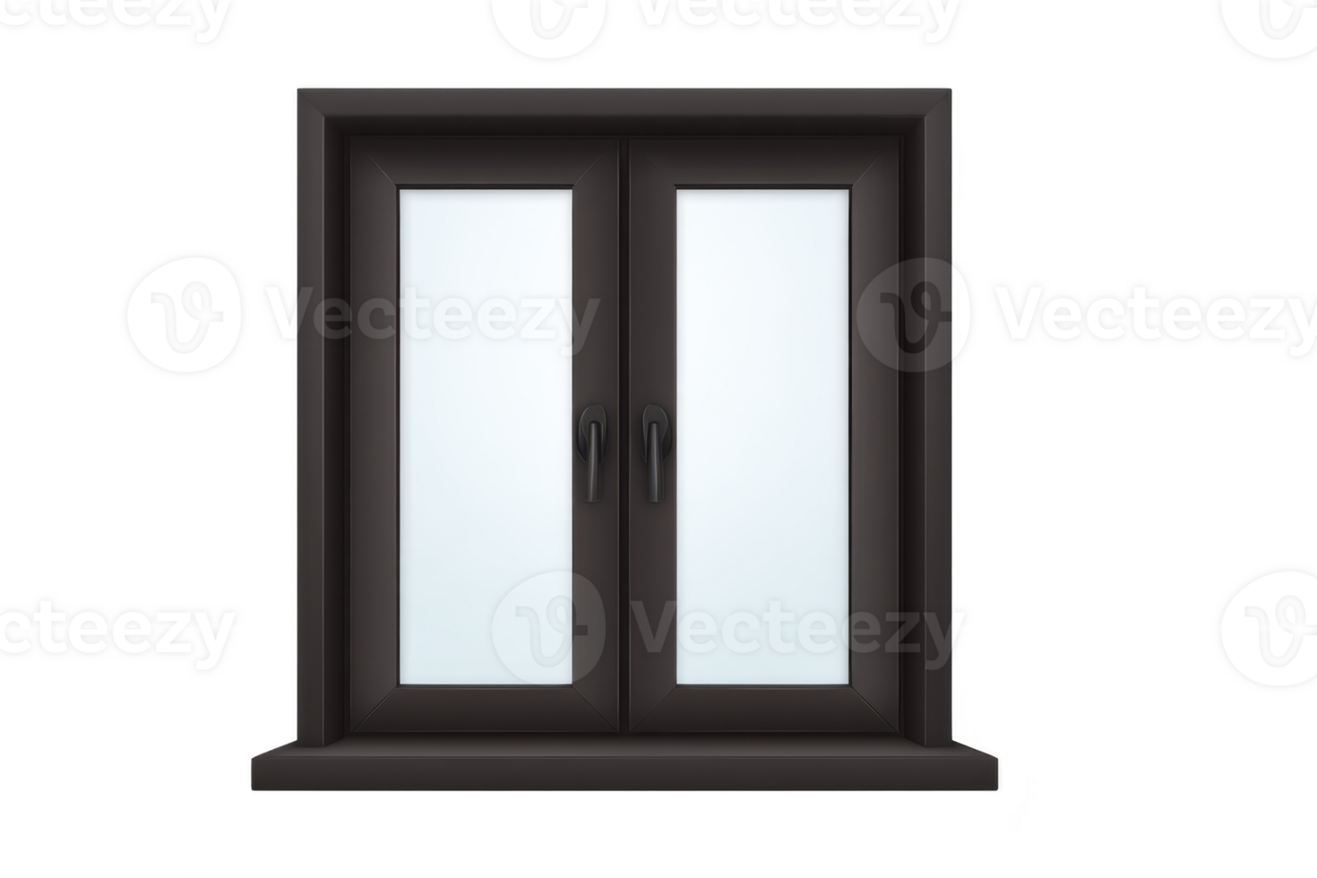 Modern black framed window with frosted glass panels, providing privacy and sleek design. window features two handles for easy opening and closing, suitable for contemporary interiors png