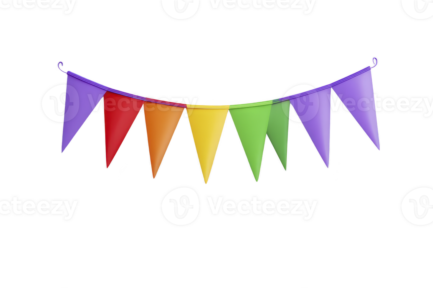 Colorful triangular pennant banner with vibrant rainbow colors, perfect for festive celebrations and parties. flags are arranged in cheerful sequence, creating lively atmosphere png