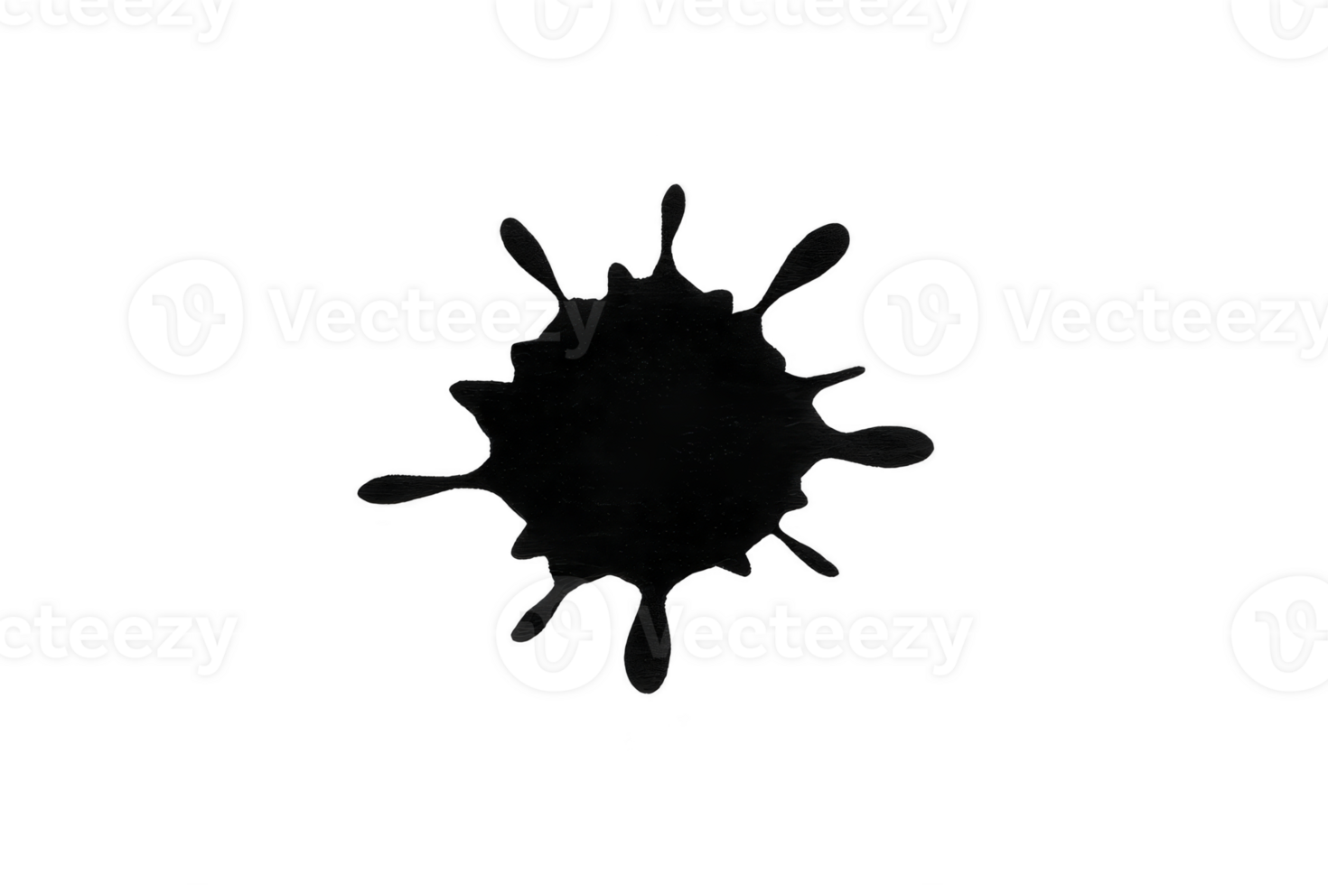 Black ink splatter with irregular edges on transparency background, creating bold and abstract design. splatter shape is organic and dynamic, adding sense of movement png