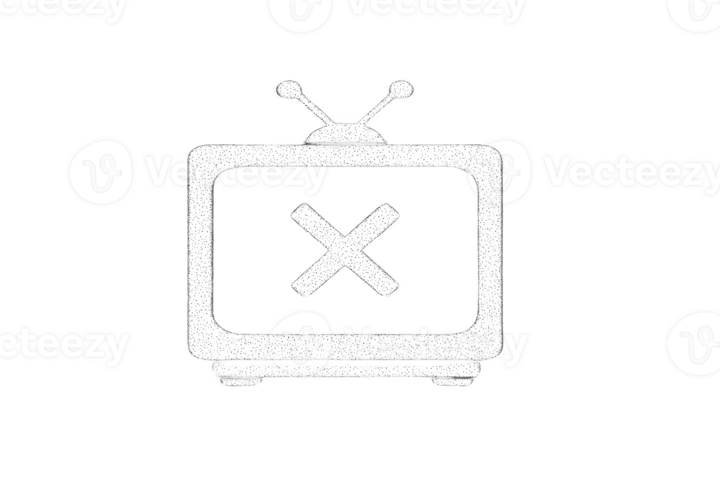White retro television icon with X on screen, set against transparency background, symbolizes media error or broadcast interruption. design is simple and bold png