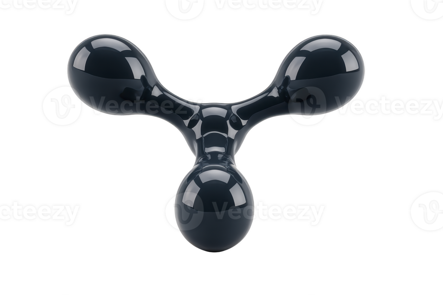 Sleek, black, three pronged fidget spinner with glossy finish, designed for stress relief and focus enhancement. Its modern, minimalist design makes it popular choice for all ages png