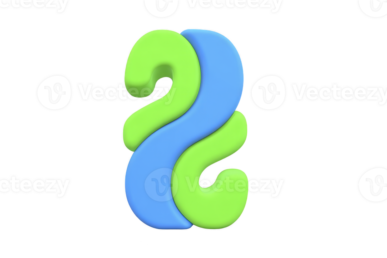 Vibrant 3D abstract shape featuring intertwined green and blue curves, creating playful and modern design. smooth, glossy texture adds dynamic and artistic touch png