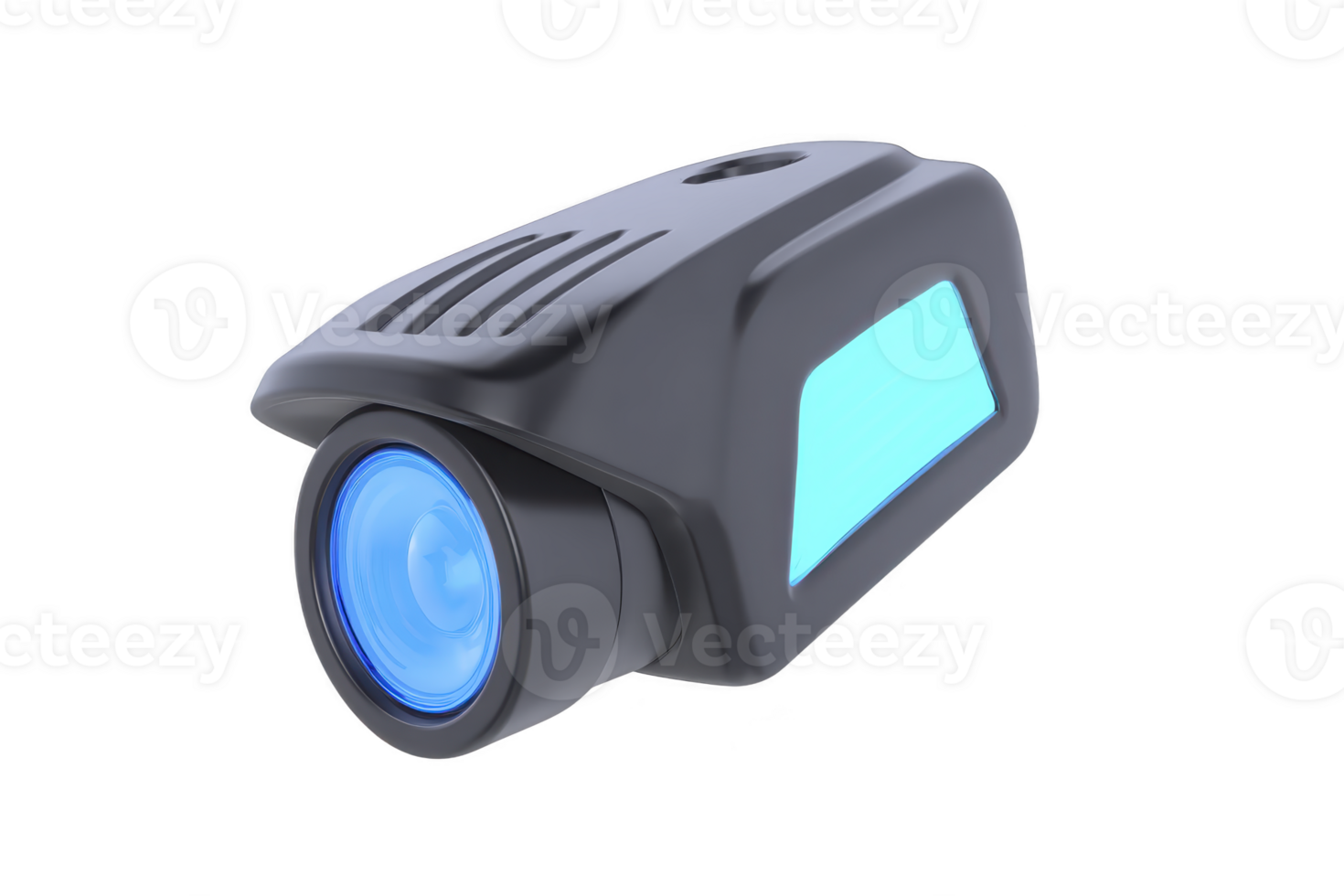 Sleek black and blue futuristic projector with glowing lens and modern design, ideal for high tech presentations and home theaters png