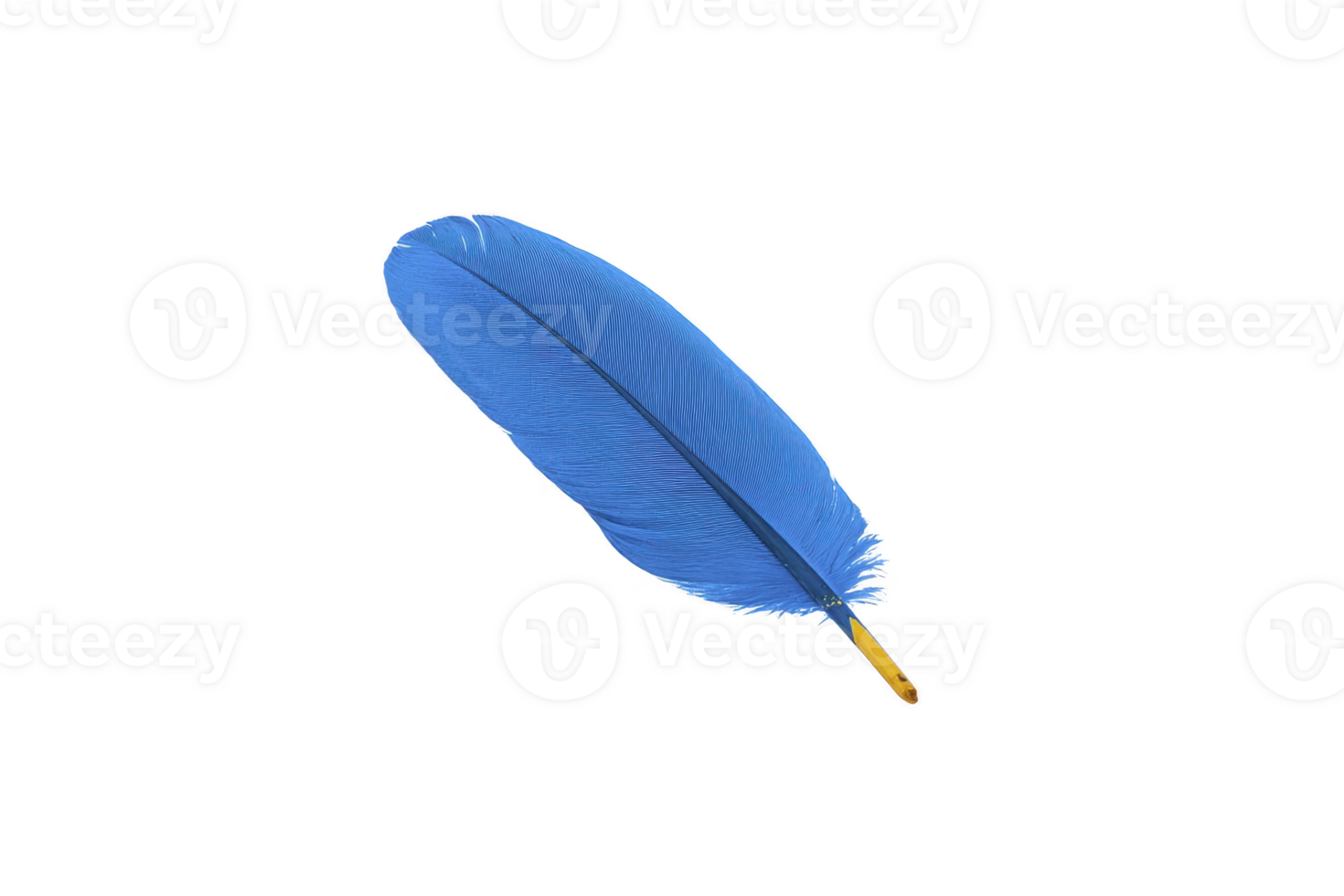 Single vibrant blue feather with delicate texture and sturdy quill, isolated on transparency background, evokes sense of lightness and freedom png