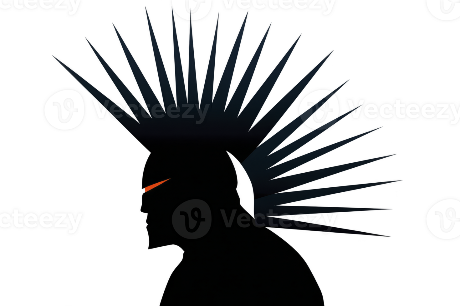 Silhouette of person with spiky mohawk hairstyle and red visor creates striking and edgy design. bold lines and minimalistic style convey sense of rebellion and individuality png