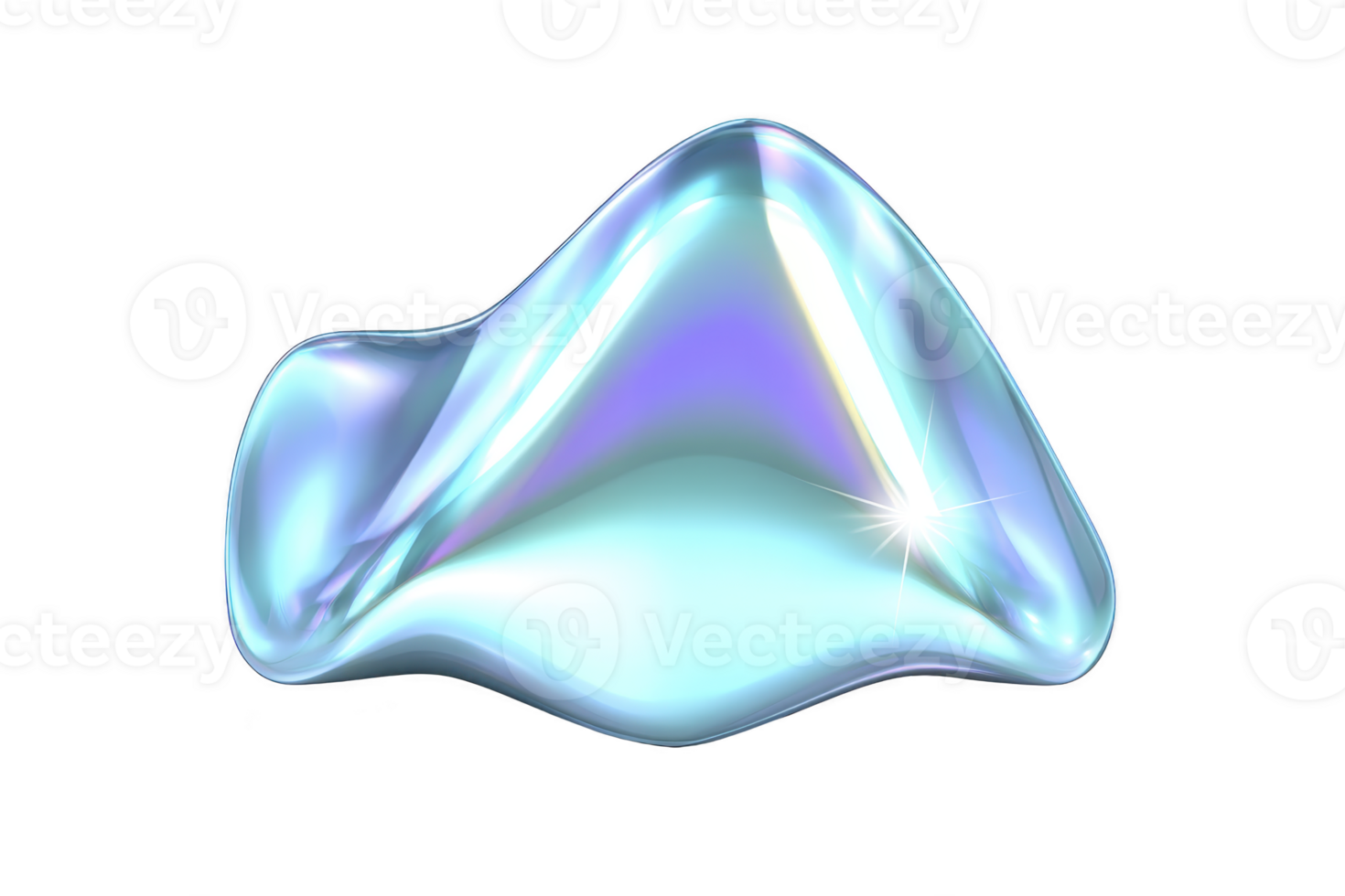 Shiny, abstract, iridescent blob with smooth, fluid shape and reflective surface, resembling futuristic or digital art piece. colors shift between blue and purple hues png