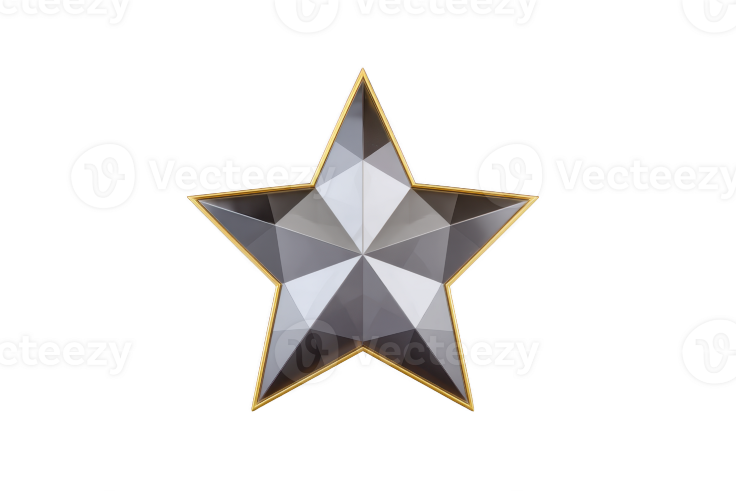 Geometric, faceted star with metallic finish and gold outline creates modern and elegant design. star reflective surface adds touch of sophistication png