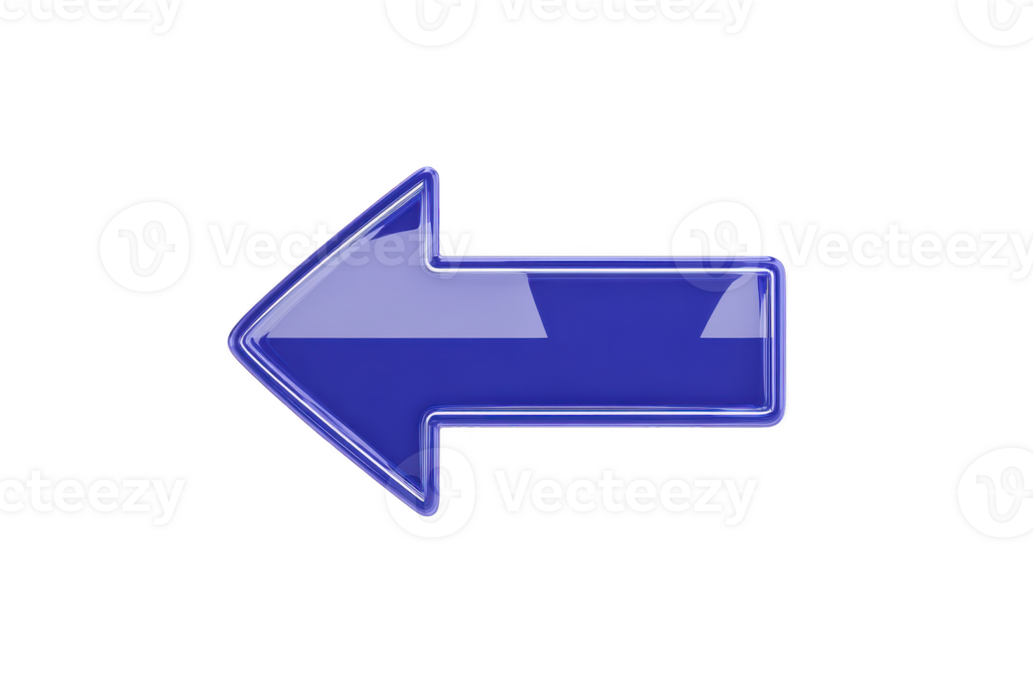 Glossy blue arrow pointing left, with shiny and reflective surface, symbolizing direction or navigation. arrow is isolated transparency background, emphasizing its vibrant color and sleek design png