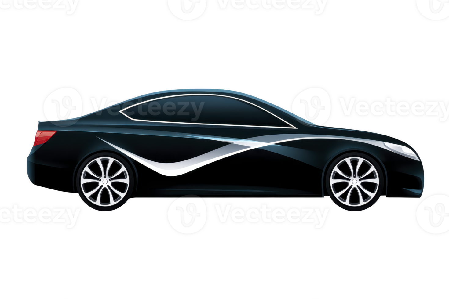 Sleek black car with modern design and stylish white accents, featuring aerodynamic curves and alloy wheels, perfect for urban driving png