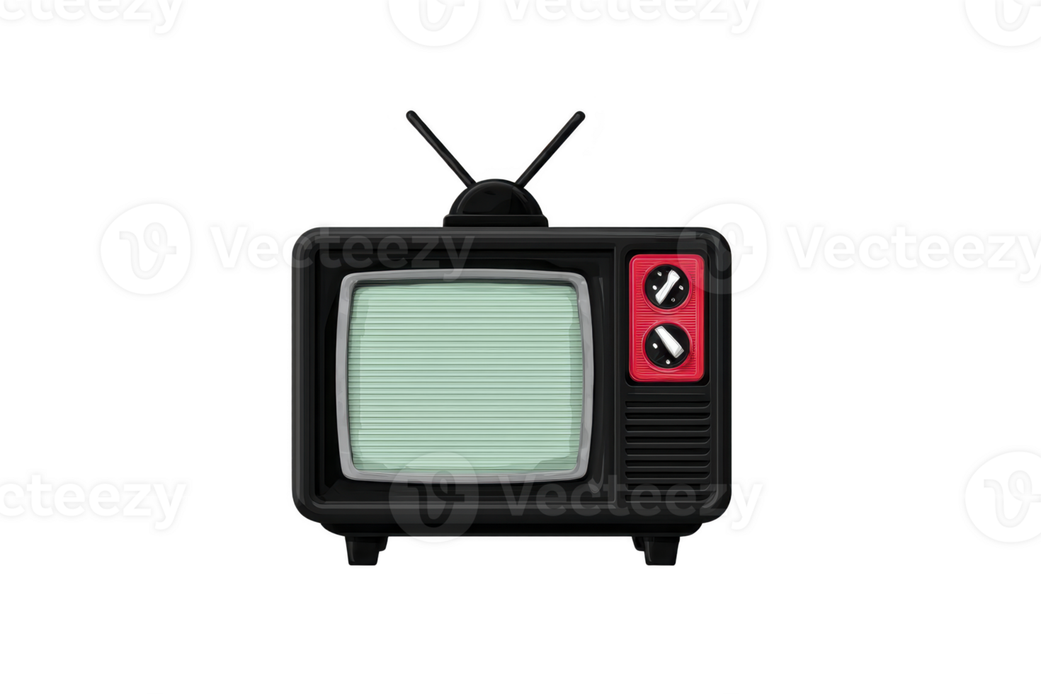 Vintage television with antennas and red dials evokes nostalgia, showcasing retro design and classic technology. old fashioned TV set is symbol of past entertainment eras png