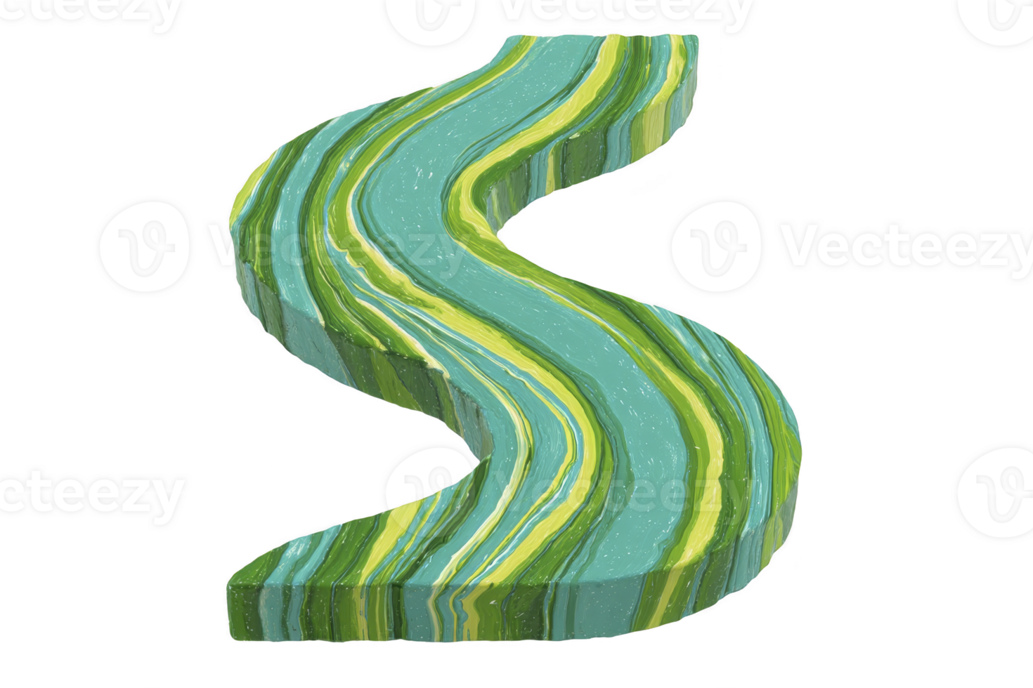 Colorful, abstract sculpture shaped like dollar sign features swirling green and blue patterns, creating dynamic and artistic representation of currency png