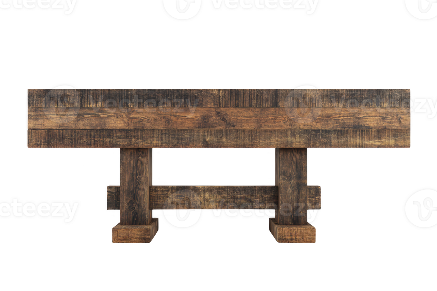 Rustic wooden table with sturdy design, featuring natural wood finish and rectangular shape, perfect for dining or as statement piece in living space png