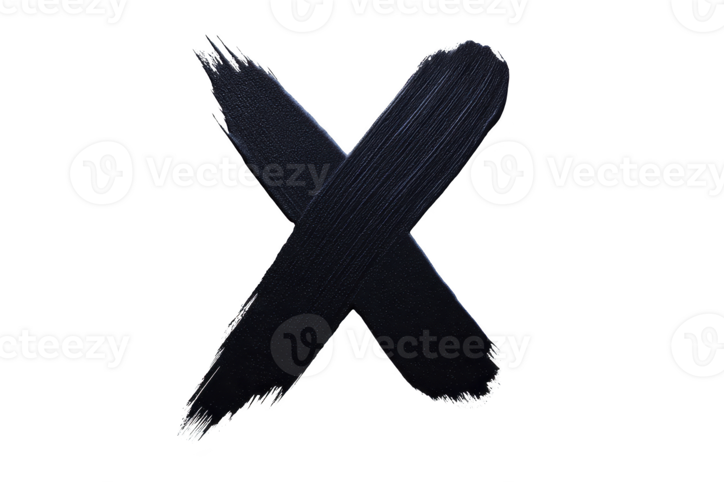 Bold black brushstroke forms expressive X shape on transparency background, conveying sense of creativity and simplicity. textured strokes add dynamic and artistic flair png