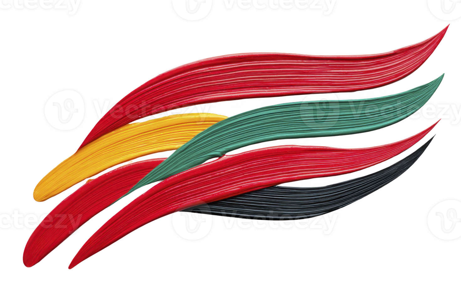 Colorful abstract brushstrokes in red, yellow, green, and black create dynamic, flowing design. vibrant colors and sweeping lines evoke sense of movement and creativity png