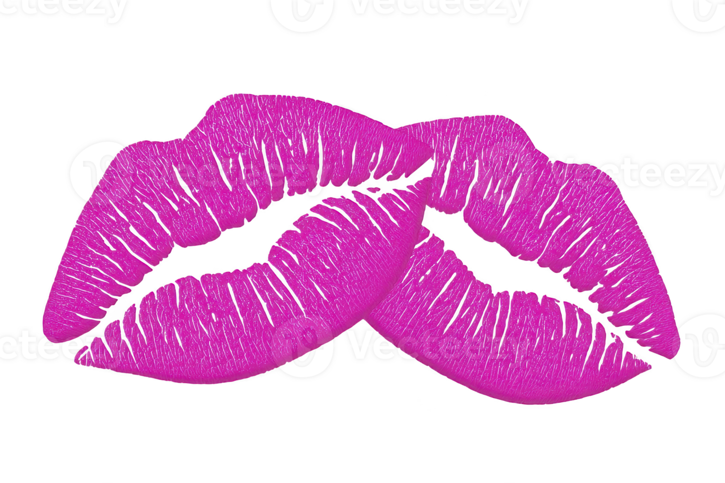 Two bright pink lipstick marks overlap, creating bold and playful design. vibrant color and texture suggest fun, expressive style, perfect for fashion or beauty themes png