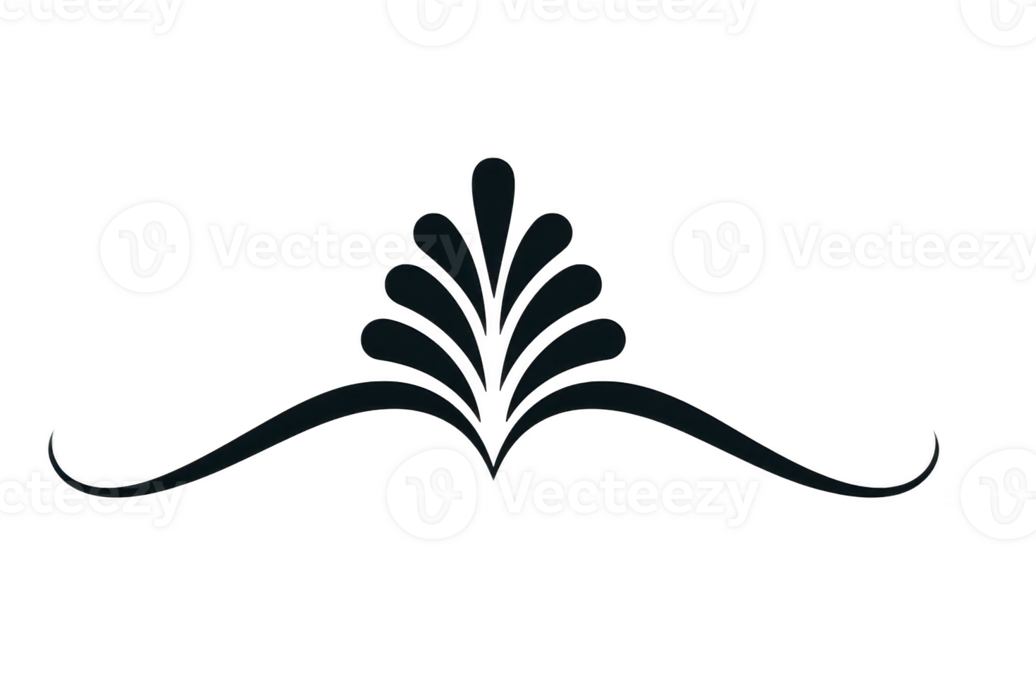 Decorative black flourish design with elegant curves and symmetrical elements, perfect for invitations or ornamental borders. design features central motif with flowing lines png