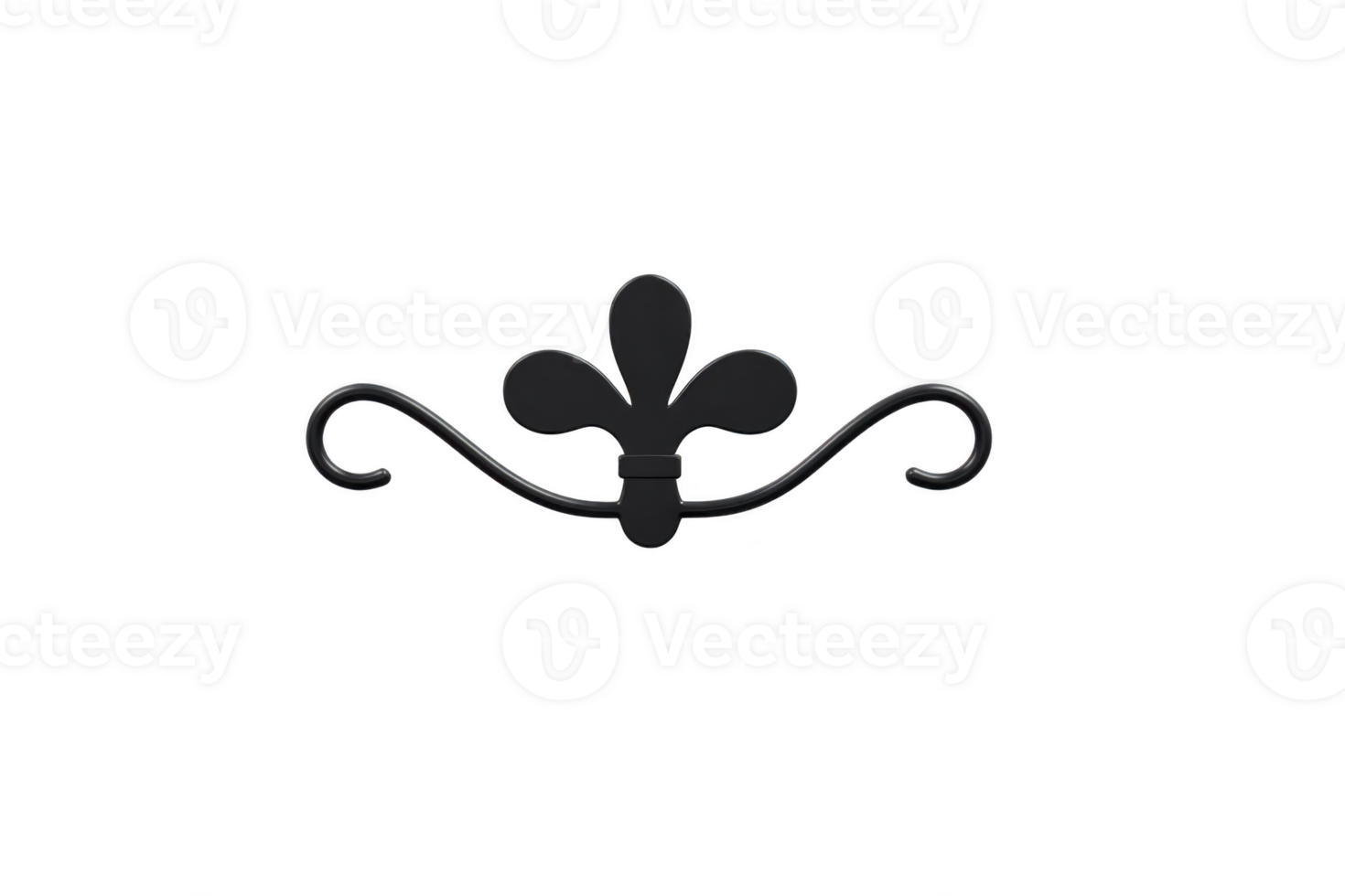 Decorative black flourish design with central floral motif and elegant curves, perfect for adding touch of sophistication to invitations or stationery png