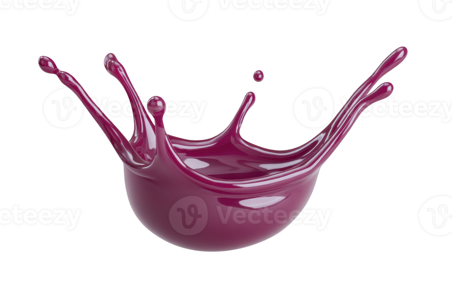 Vibrant splash of purple liquid captured mid air, creating artistic and dynamic shape against transparency background. fluid motion and glossy texture add sense of energy and creativity png