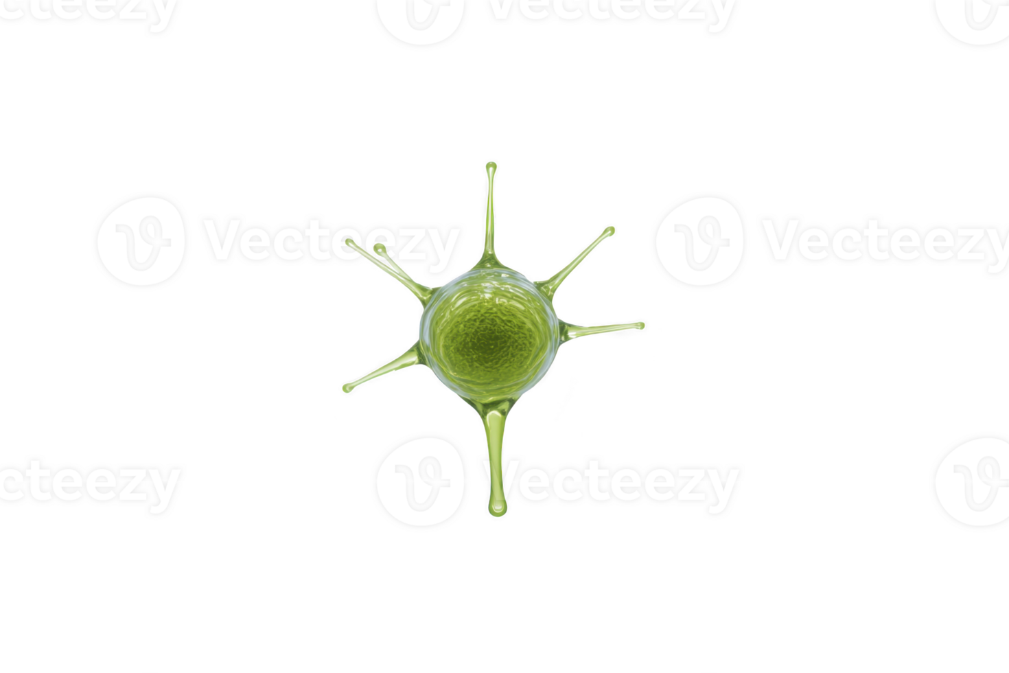 Green, spiky, abstract shape resembling virus or microorganism, isolated on transparency background, with smooth texture and radial symmetry png