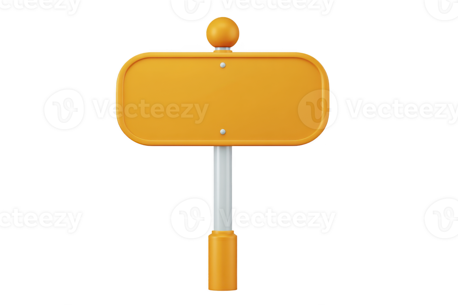 Bright orange blank sign with rounded top and white pole stands against plain background, ready for customization or directional use png