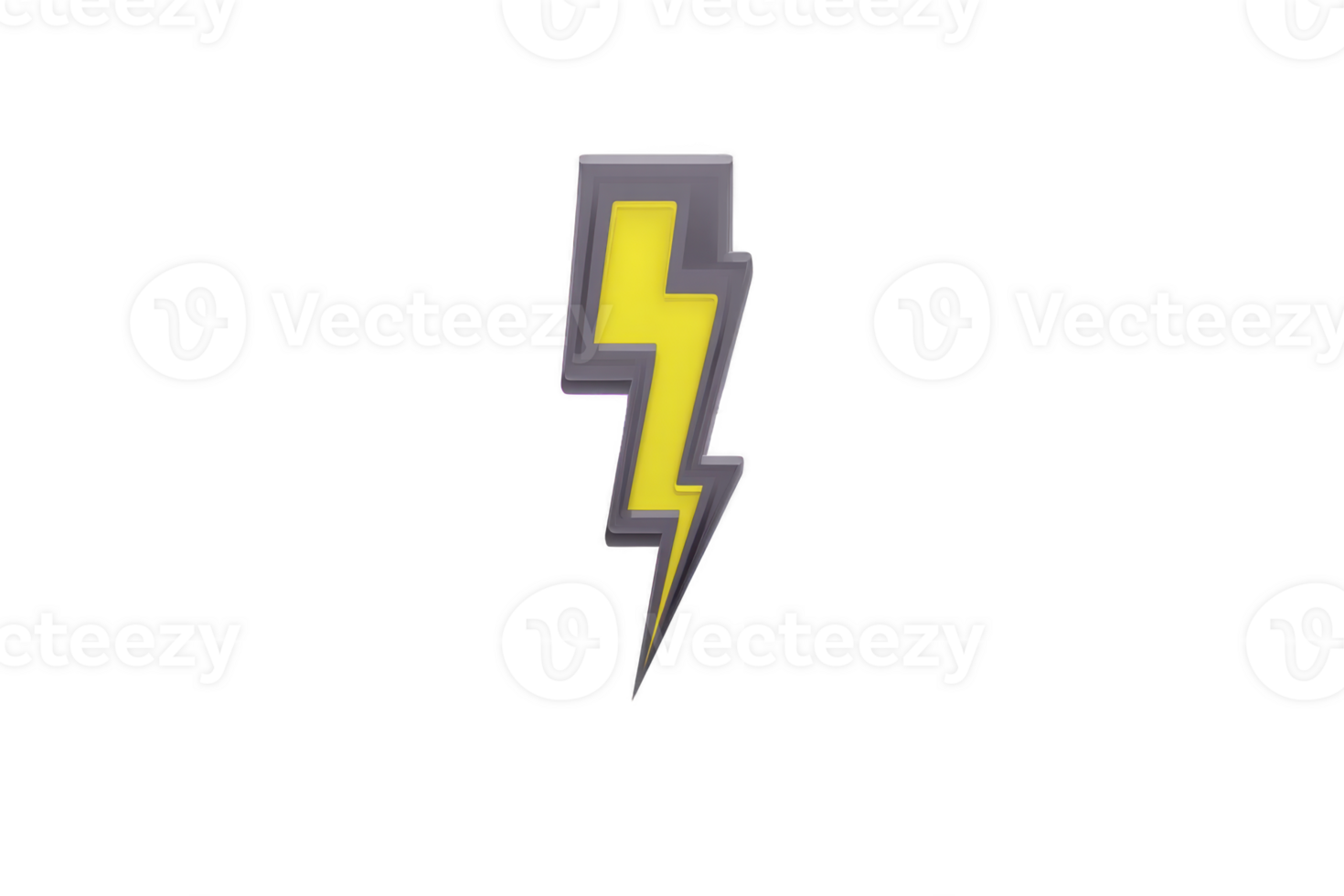Stylized yellow lightning bolt with gray outline on transparency background, symbolizing energy and power. design is simple and bold, conveying sense of speed and electricity png